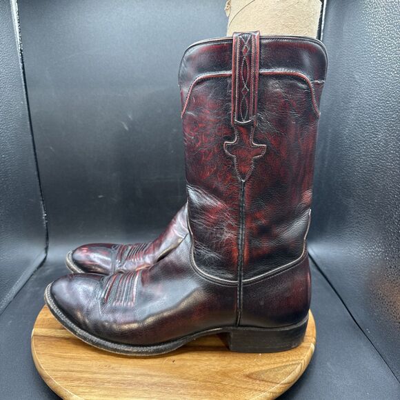 Lucchese Since 1883 Cowboy Boots Mens Size 11 D Black Cherry Red Leather Roper - Picture 1 of 9